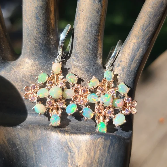 Opal & Amethyst butterfly 🦋 floral cluster earrings - Picture 7 of 10